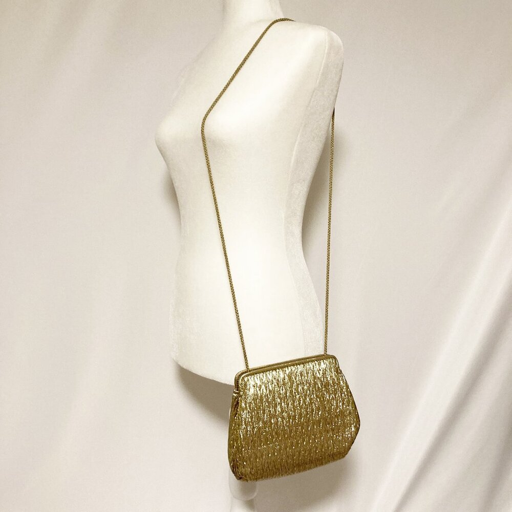 Whiting & Davis Gold Textured Mesh Shoulder Bag